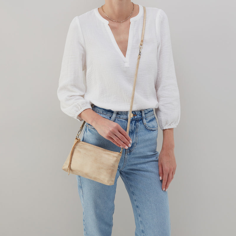 Darcy Crossbody In Metallic Leather Gold Leaf HOBO