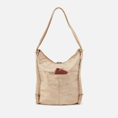 Merrin Convertible Backpack in Metallic Leather - Gold Leaf