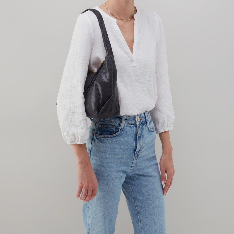 Astrid Shoulder Bag in Buffed Leather - Black