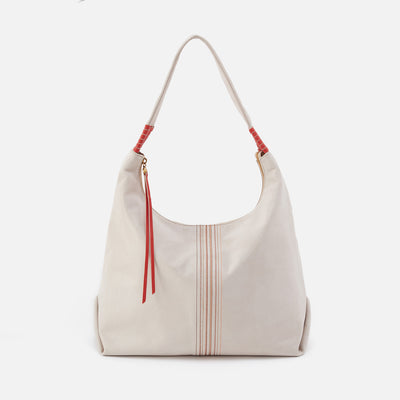 Astrid Hobo Embroidered in Buffed Leather - Pebble