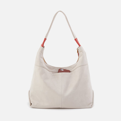 Astrid Hobo Embroidered in Buffed Leather - Pebble