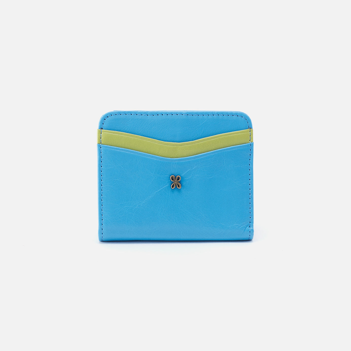 Max Mini Bifold Compact Wallet in Polished Leather - Tranquil Blue