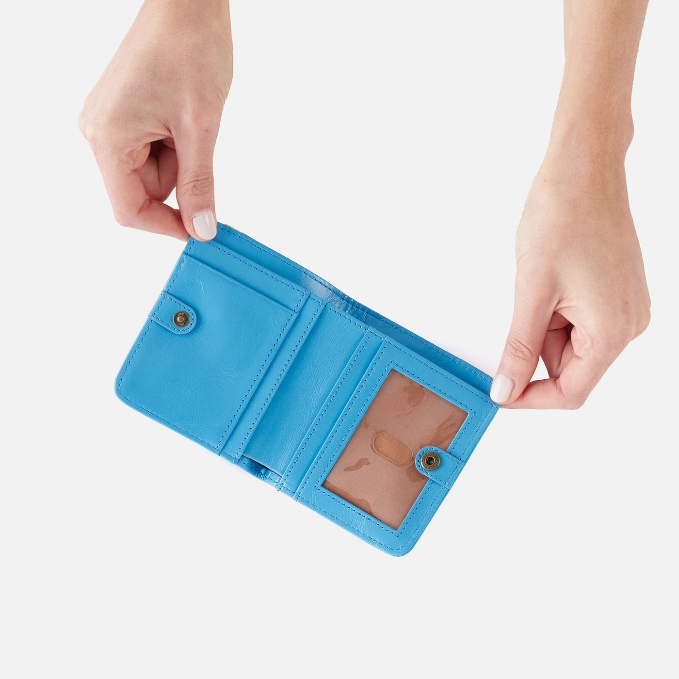 Max Mini Bifold Compact Wallet in Polished Leather - Tranquil Blue