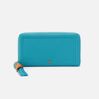 Nila Large Zip Around Continental Wallet in Pebbled Leather - Aqua