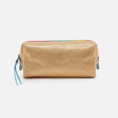 East-West Cosmetic Pouch in Metallic Leather - Gold Metallic
