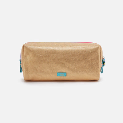 East-West Cosmetic Pouch in Metallic Leather - Gold Metallic
