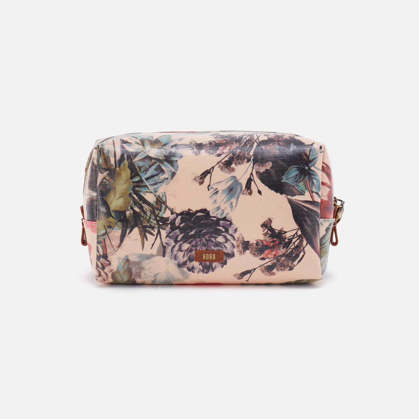 Medium Zip Cosmetic Pouch in Coated Cotton Canvas - Botanical Floral Canvas
