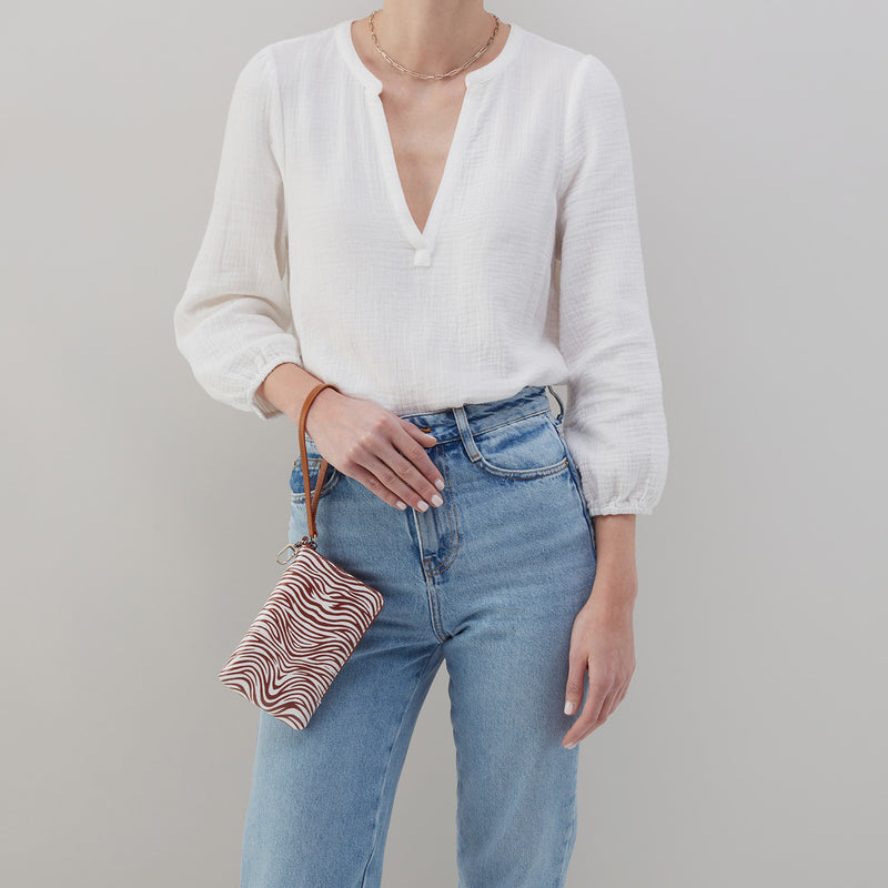 Spark Wristlet in Coated Cotton Canvas - Ginger Zebra