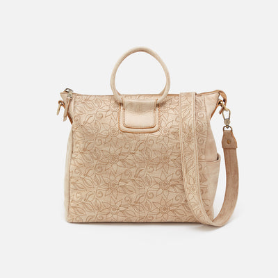 Sheila Embroidered Large Satchel in Metallic Leather - Gold Leaf