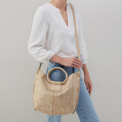 Sheila Embroidered Tote in Metallic Leather - Gold Leaf