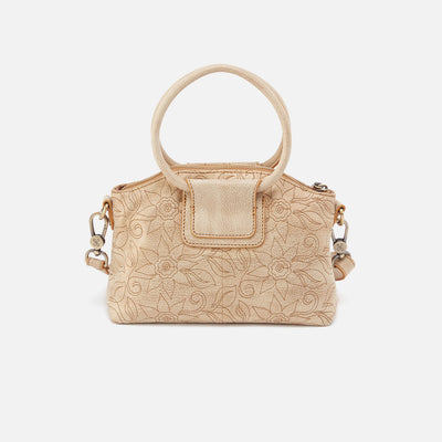 Sheila Embroidered Top Zip Crossbody in Metallic Leather - Gold Leaf
