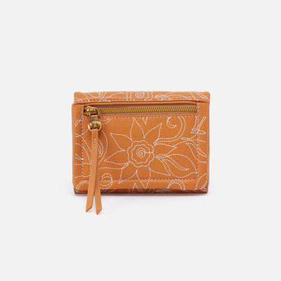 Lumen Embroidered Medium Bifold Compact Wallet in Pebbled Leather - Sundial