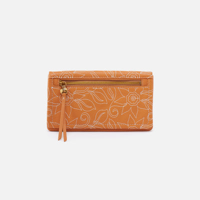 Lumen Embroidered Continental Wallet in Pebbled Leather - Sundial