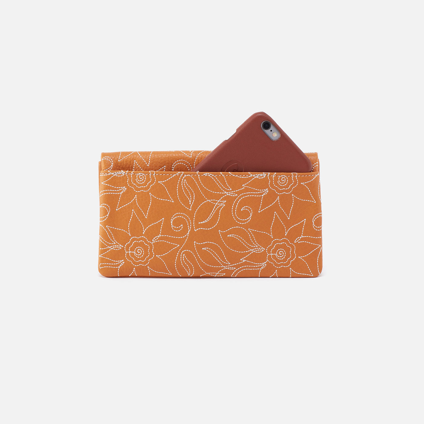 Lumen Embroidered Continental Wallet in Pebbled Leather - Sundial
