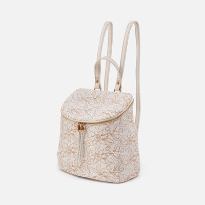River Embroidered Backpack in Pebbled Leather - White