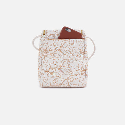 Fern Embroidered Crossbody in Pebbled Leather - White
