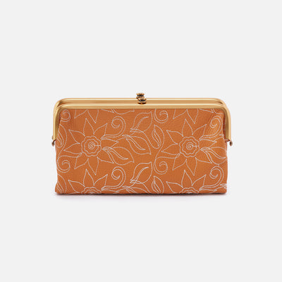 Lauren Embroidered Clutch-Wallet in Pebbled Leather - Sundial