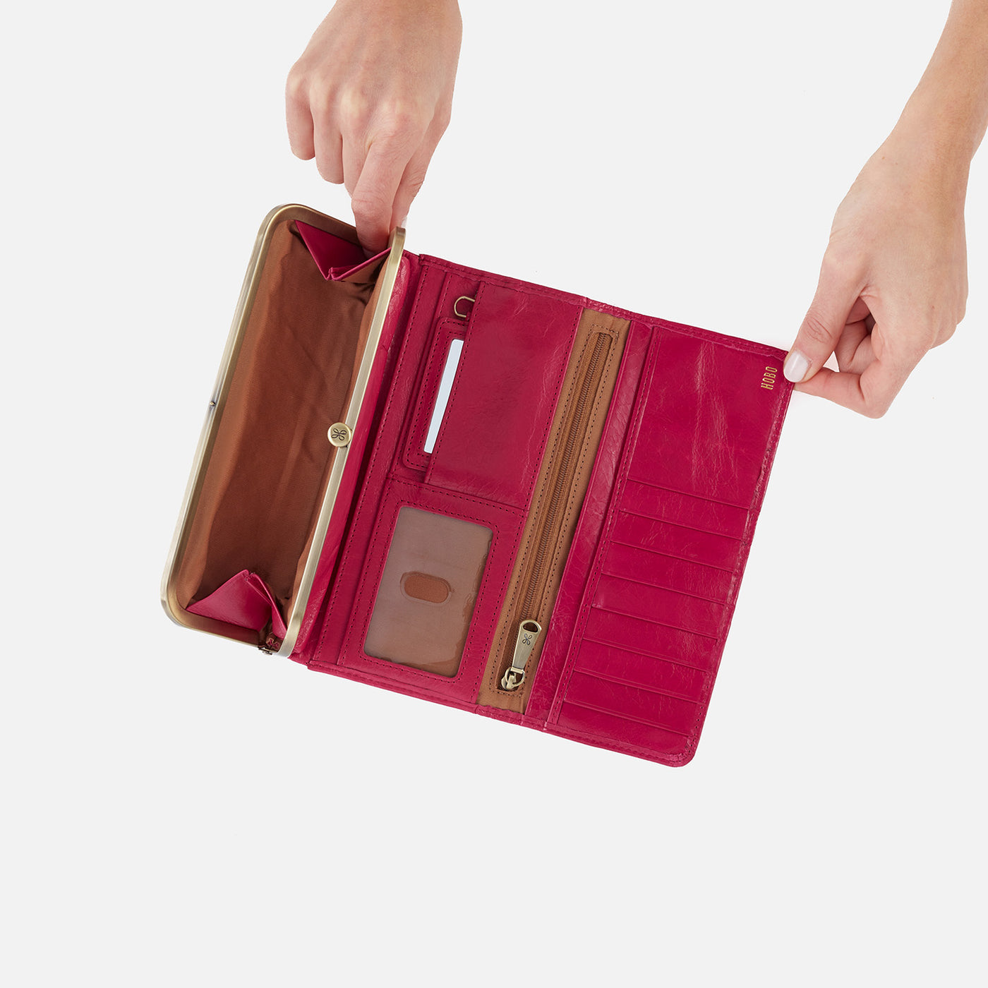Rachel Debossed Continental Wallet in Polished Leather - Fuchsia