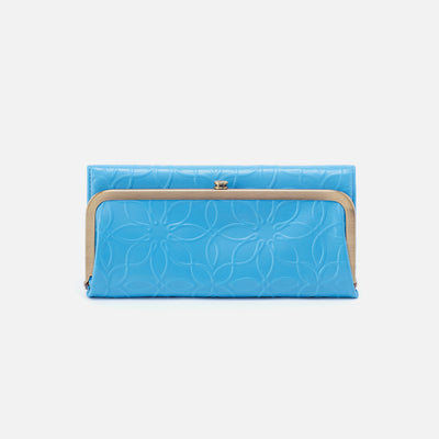 Rachel Debossed Continental Wallet in Polished Leather - Tranquil Blue