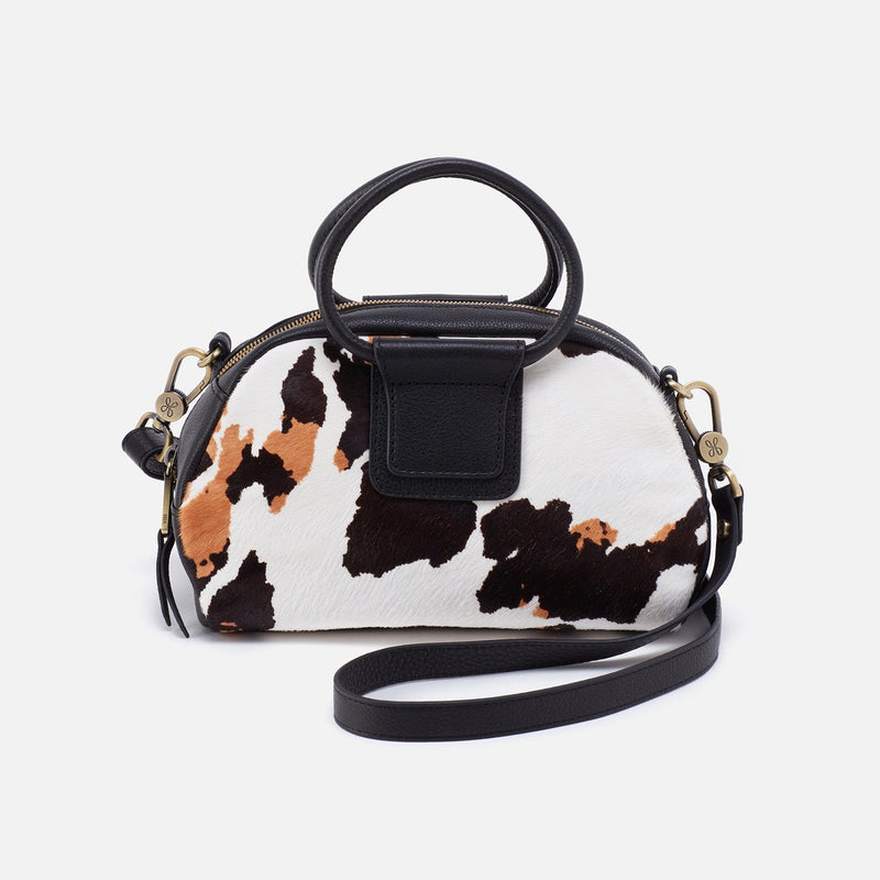 Sheila Small Mini Satchel in Hair-On Leather - Cow Print Black and Brown