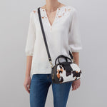 Sheila Small Mini Satchel in Hair-On Leather - Cow Print Black and Brown