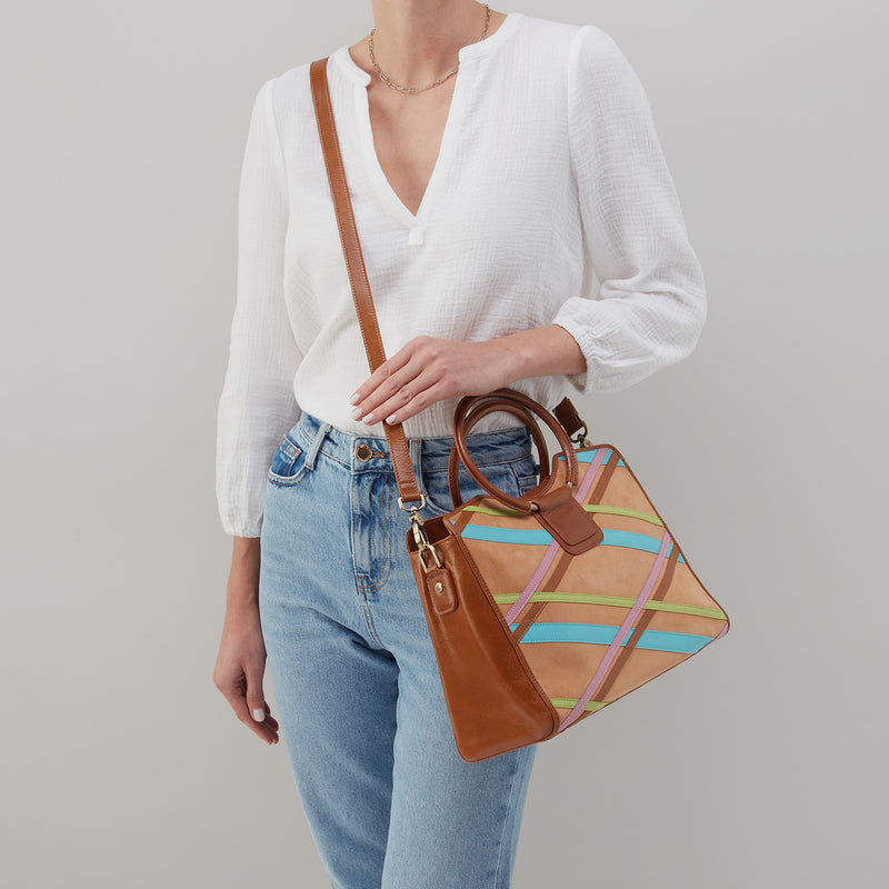 Heidi Satchel in Mixed Leathers - Tan