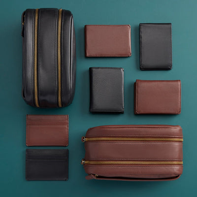 Men's Travel Kit Travel Kit in Silk Napa Leather - Brown