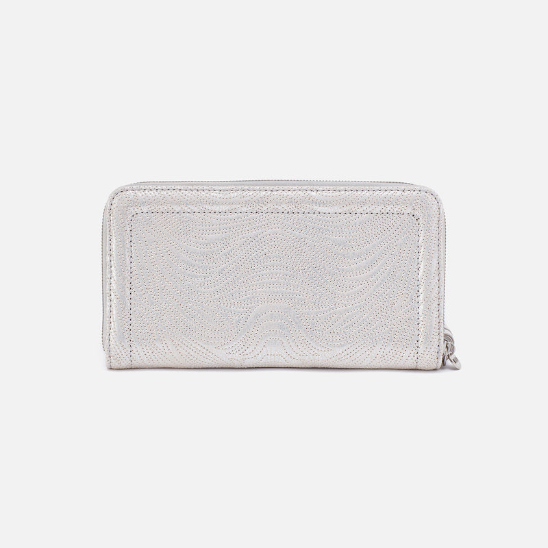 Nila Large Zip Around Continental Wallet in Embroidered Metallic Leather - Silver Zebra