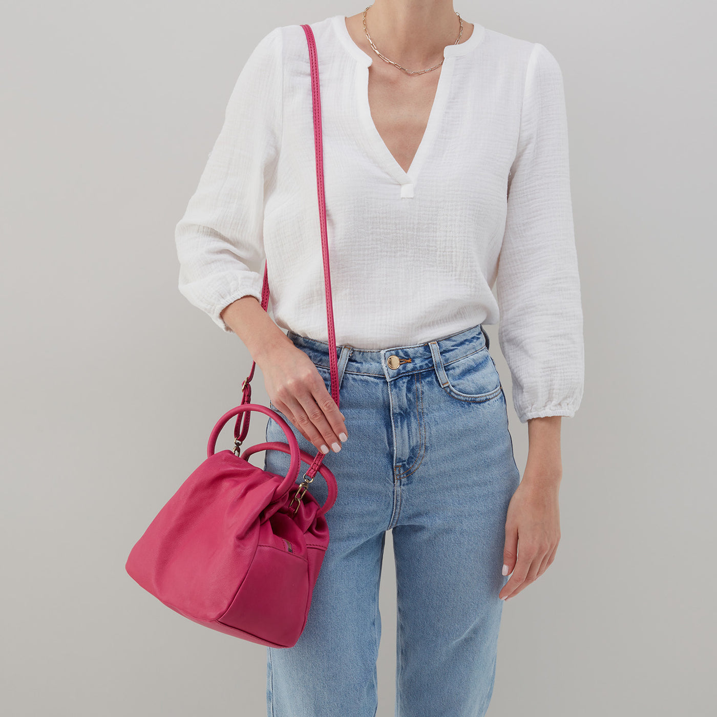 Darling Small Satchel in Soft Leather - Flamingo