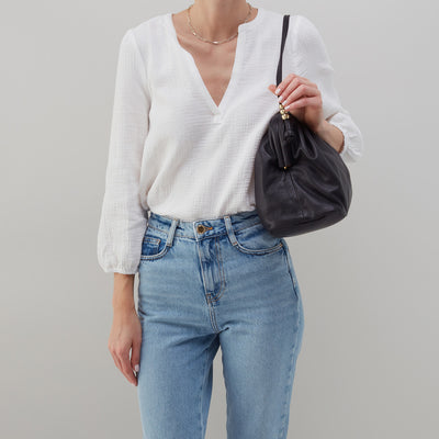Adalyn Frame Shoulder Bag in Soft Leather - Black