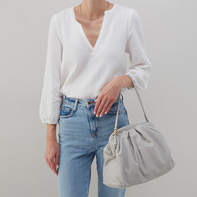 Adalyn Frame Shoulder Bag in Soft Leather - Light Grey