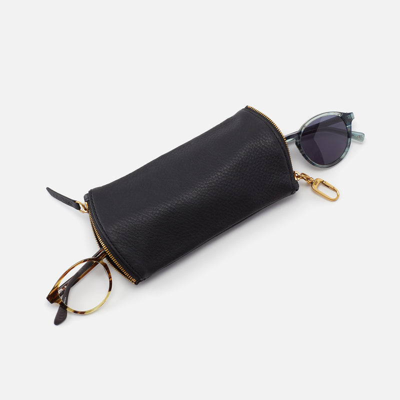 Spark Double Eyeglass Case in Pebbled Leather - Black