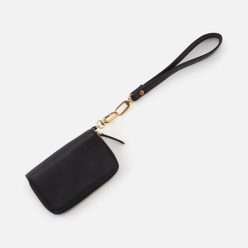 Grip Wristlet Strap In Pebbled Leather - Black