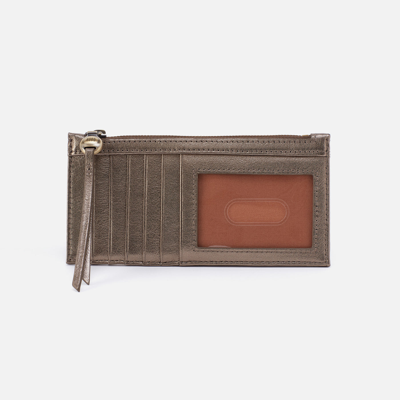 Carte Card Case in Pebbled Metallic Leather - Pewter