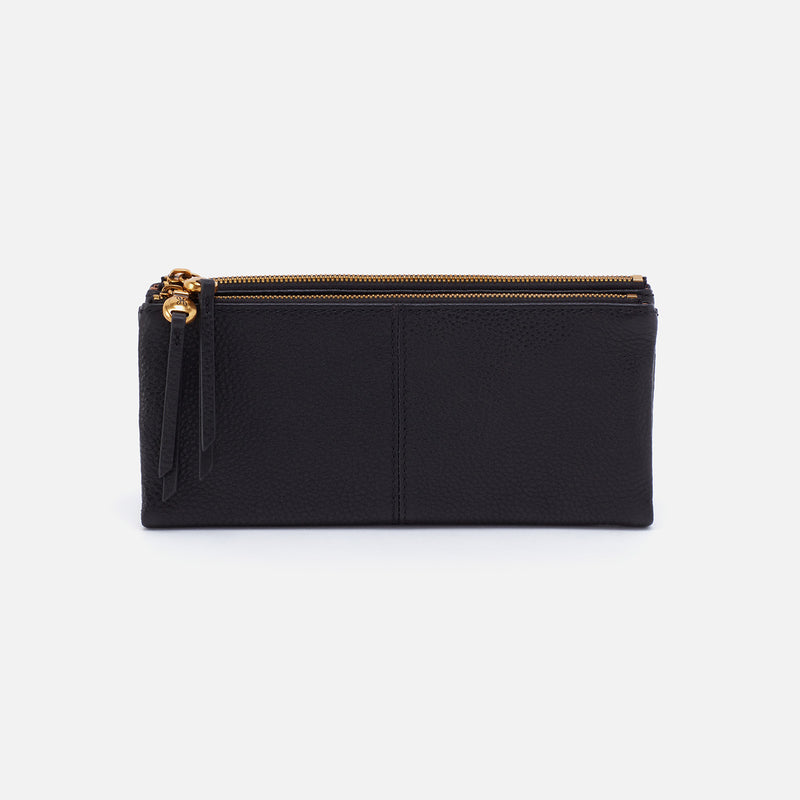 Keen Large Zip Top Continental Wallet in Pebbled Leather - Black