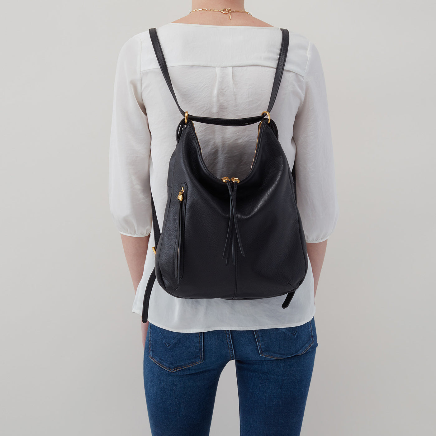 Merrin Convertible Backpack in Pebbled Leather - Black