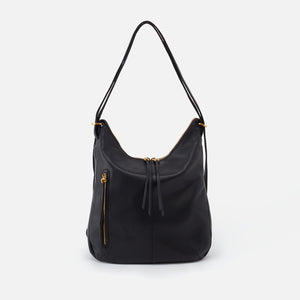 Merrin Convertible Backpack in Pebbled Leather - Black