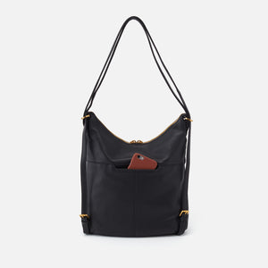 Merrin Convertible Backpack in Pebbled Leather - Black