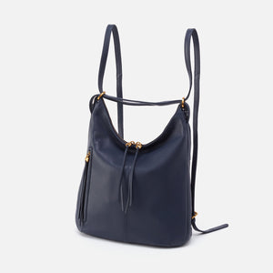 Merrin Convertible Backpack in Pebbled Leather - Sapphire