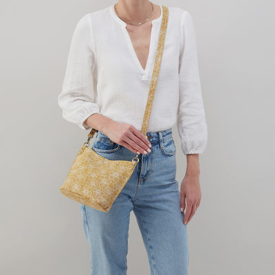 Pier Small Crossbody in Printed Leather - Floral Outline