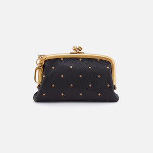 Cheer Frame Pouch in Pebbled Leather - Black and Gold Stars