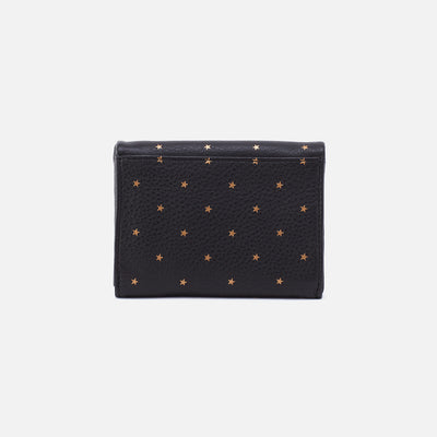 Lumen Medium Bifold Wallet in Pebbled Leather - Black and Gold Stars