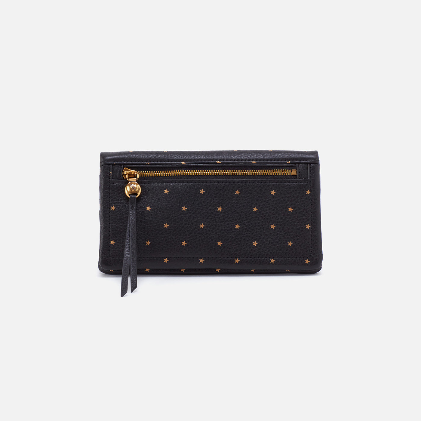 Lumen Continental Wallet in Pebbled Leather - Black and Gold Stars