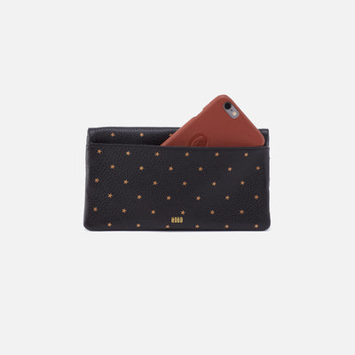 Lumen Continental Wallet in Pebbled Leather - Black and Gold Stars