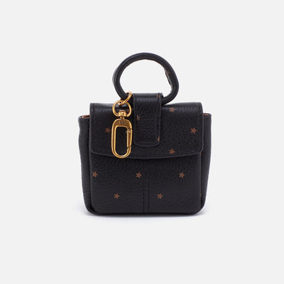 Sheila Bag Charm in Pebbled Leather - Black and Gold Stars