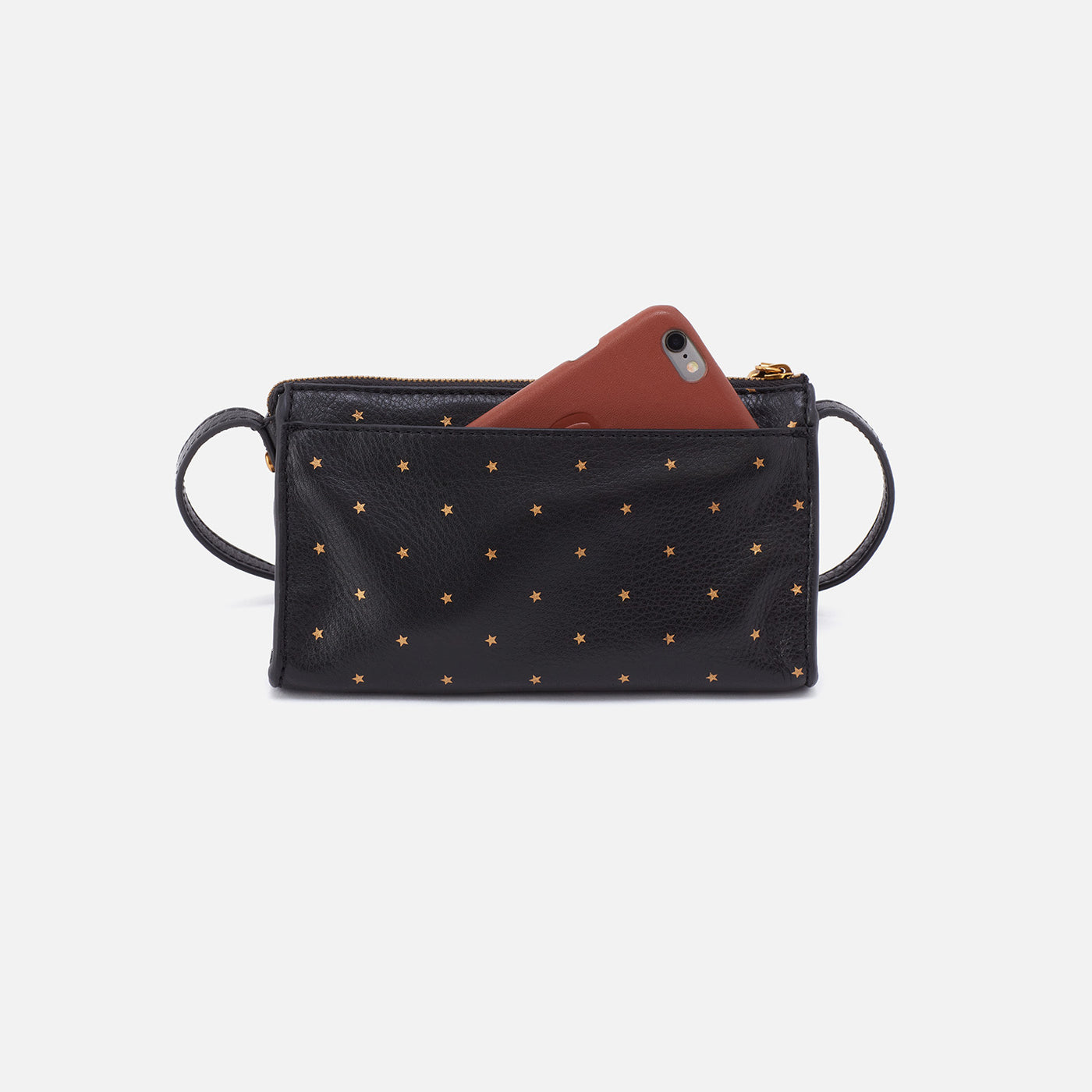 Jewel Crossbody in Pebbled Leather - Black and Gold Stars