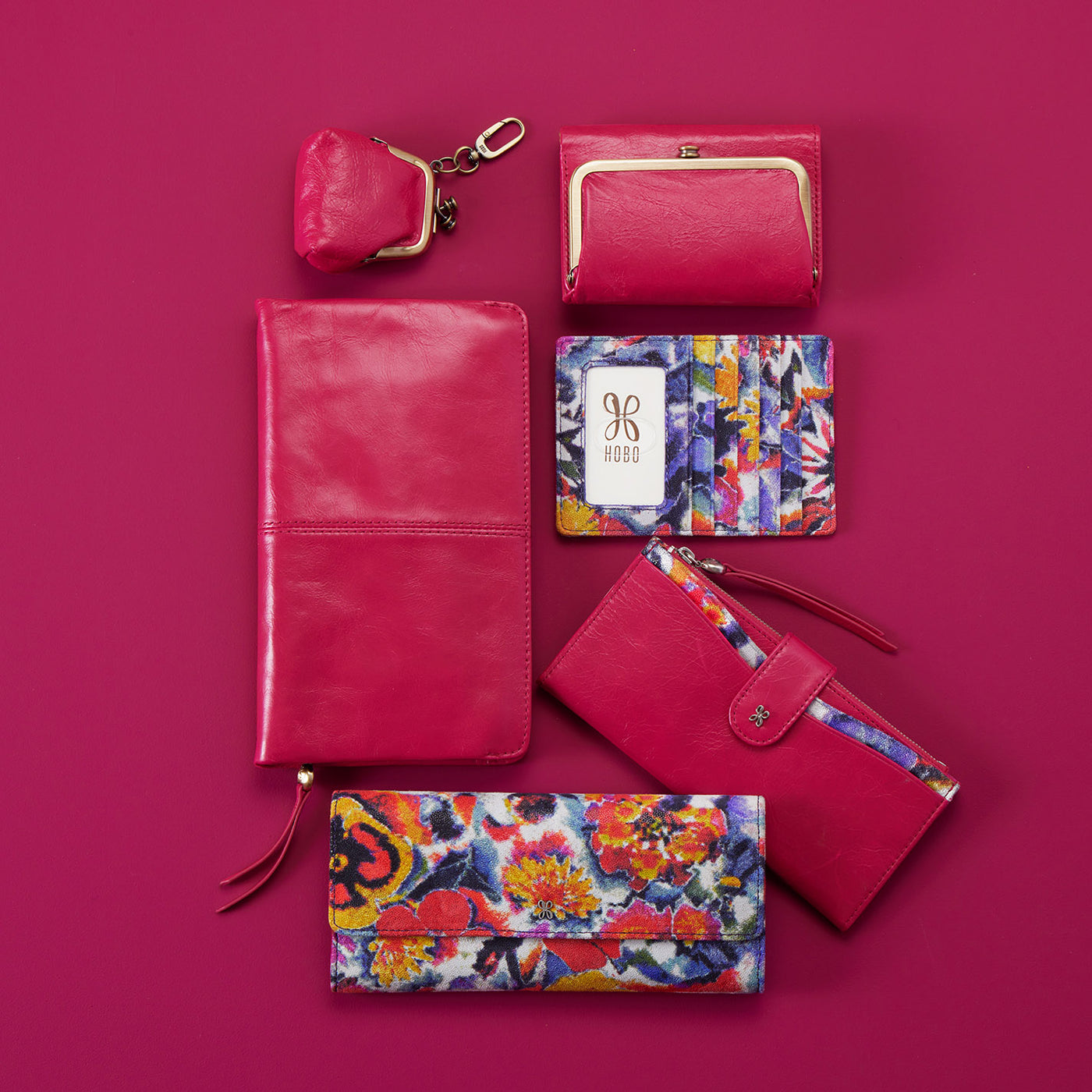Euro Slide Card Case in Printed Leather - Poppy Floral