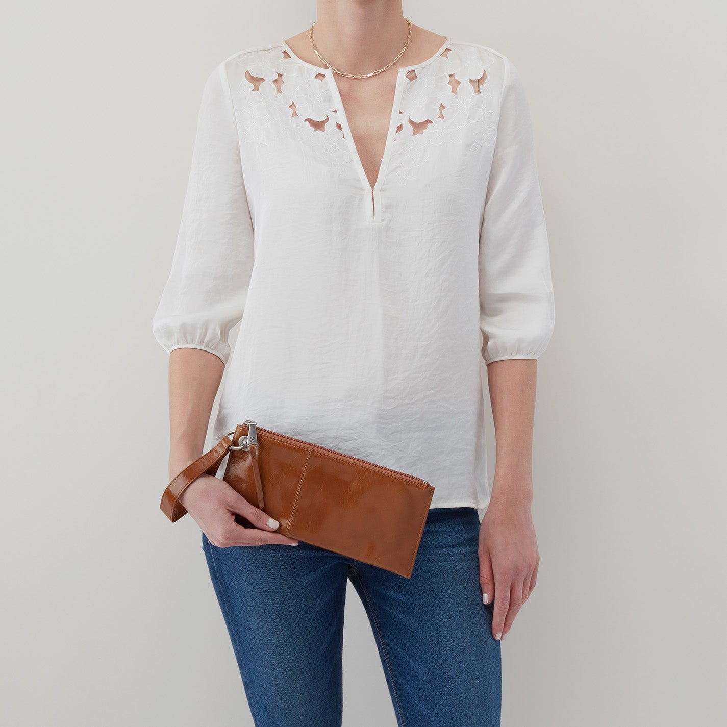 Vida Wristlet in Polished Leather Truffle HOBO