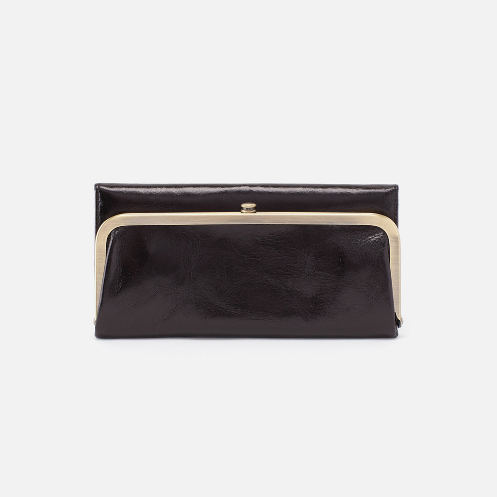 Rachel Continental Wallet In Polished Leather Black HOBO