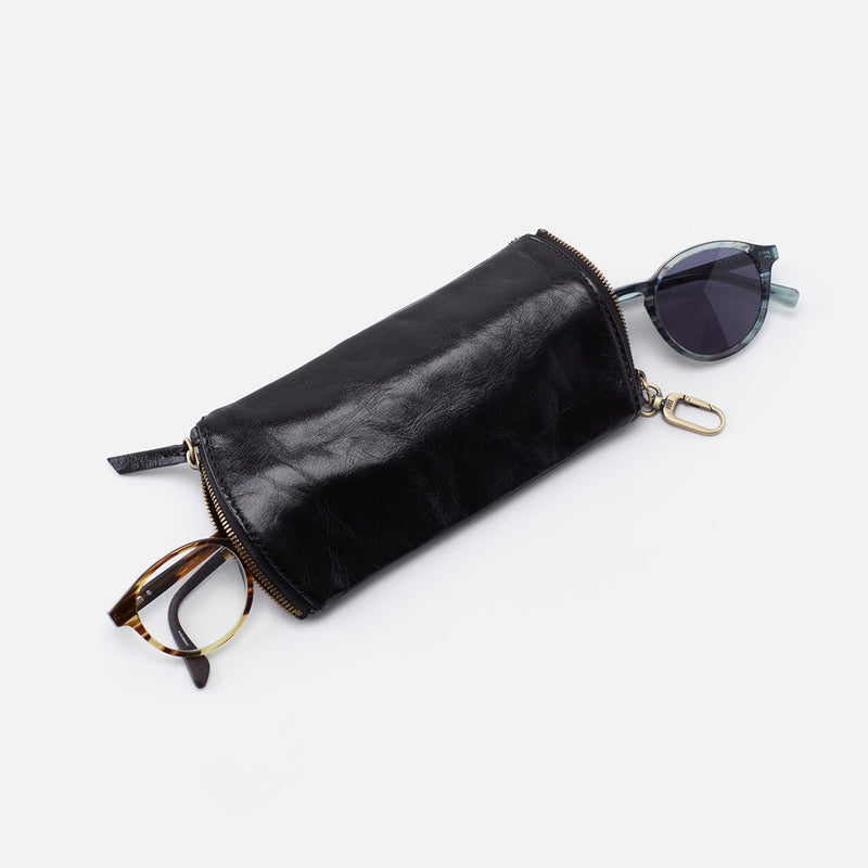 Spark Double Eyeglass Case in Polished Leather - Black